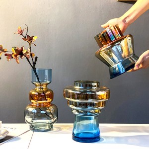 Adornos de decoración de jarrón de vidrio de Color degradado azul electroóptico al por mayor