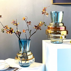 Electro-optical Blue Gradient Color Glass Vase Decor Ornaments Wholesale