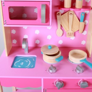 Моден стил Розови дрвени играчки за детски кујнски сет Играчки за готвење се преправаат дека играат едукативни кујнски играчки за промоција