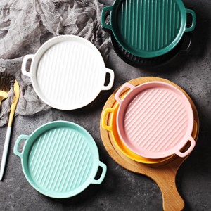 Handle Baking Pan Ceramic Plate Salad Breakfast Plate Wholesale