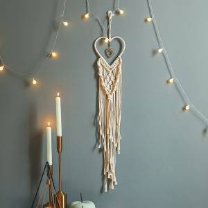 Heart Dream Catcher ເຄື່ອງຕົບແຕ່ງ Bohemian Macrame Woven Hangings Wall