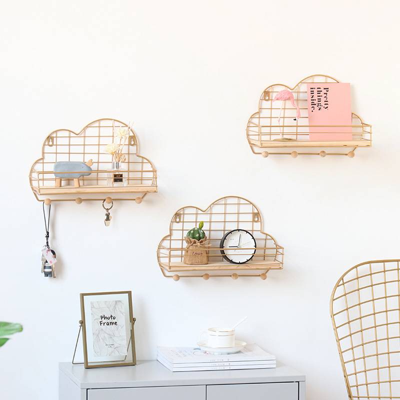 Factory wholesale China Products Sourcing - Wrought Iron Grid Cloud-shaped Wall Shelf Home Decoration Hook – Sellers Union
