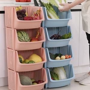 رف تخزين المطبخ البلاستيكي القابل للتكديس رف تخزين الخضروات والفواكه