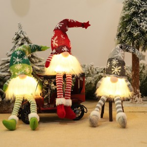 ख्रिसमस सजावट दागिने विणलेली हॅट चमकदार लांब पाय फेसलेस बाहुली