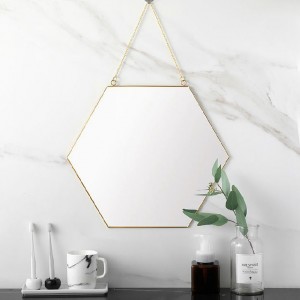 Ģeometriskas formas zelta sešstūra spogulis Vannas istabas spogulis grima spogulis