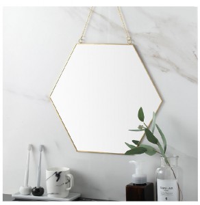 Specchio per il trucco con specchio da bagno con specchio esagonale dorato a forma geometrica