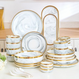 Set di piatti per la casa in ceramica di marmo Commercio all'ingrosso di stoviglie
