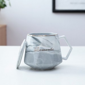 Marbled Ceramic Mug with Gold Rim Geometric Coffee Cup