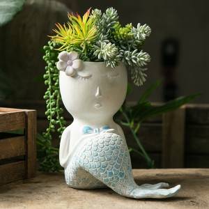 Mermaid Flowerpot Cartoon Ornamenti Ħut Modeling Flower Pot