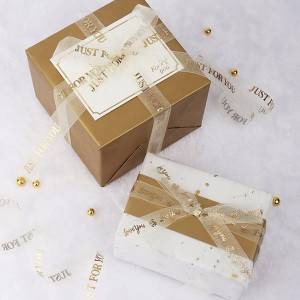Merry Christmas Gold Foiled Printed Sheer Ribbon for Gift Wrapping