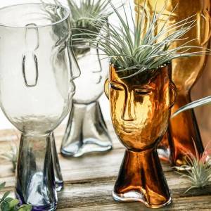 I-Monata Face Art Transparent Glass Vase Decoration