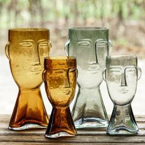 Monata Face Art Transparent Glass Vase Dekorasyon
