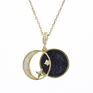 Wholesale Fashion Women Moon star Pendant Necklace Sterling Silver 925 Gold Jewelry