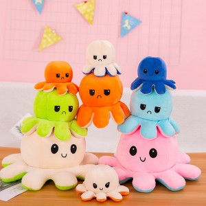 ባለ ሁለት ጎን Flip Octopus Doll Plush Toys ስሜት የሚቀለበስ ኦክቶፐስ