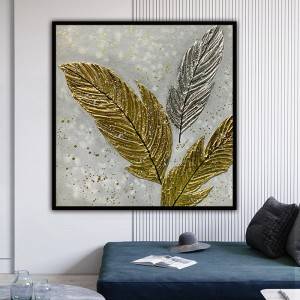 Handmade Oil Painting Golden Feathers Home Decor Wall Decoration
