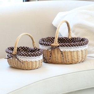Hand-woven Picnic Basket Storage Basket Elliptical Gift Rattan Basket