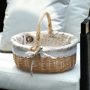 Hand-woven Picnic Basket Storage Basket Elliptical Gift Rattan Basket