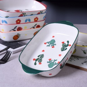 I-Ceramic Tableware Rectangular Binaural Bakeware Hand-peinted Dinner Plate