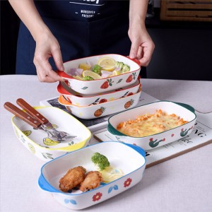 Ceramic Tableware Rectangular Binaural Bakeware Pininturahan ng kamay na Pitong Hapunan