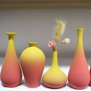 Vas Keramik Gosok Tiga Set Dekorasi Rumah Tembikar Grosir