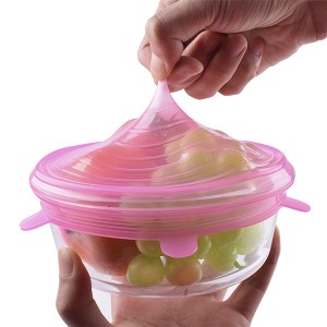 6 Pack Food Grade Reusable Silicone Food Saving Container Lid Sets Stretchy Bowl Covers Wholesale