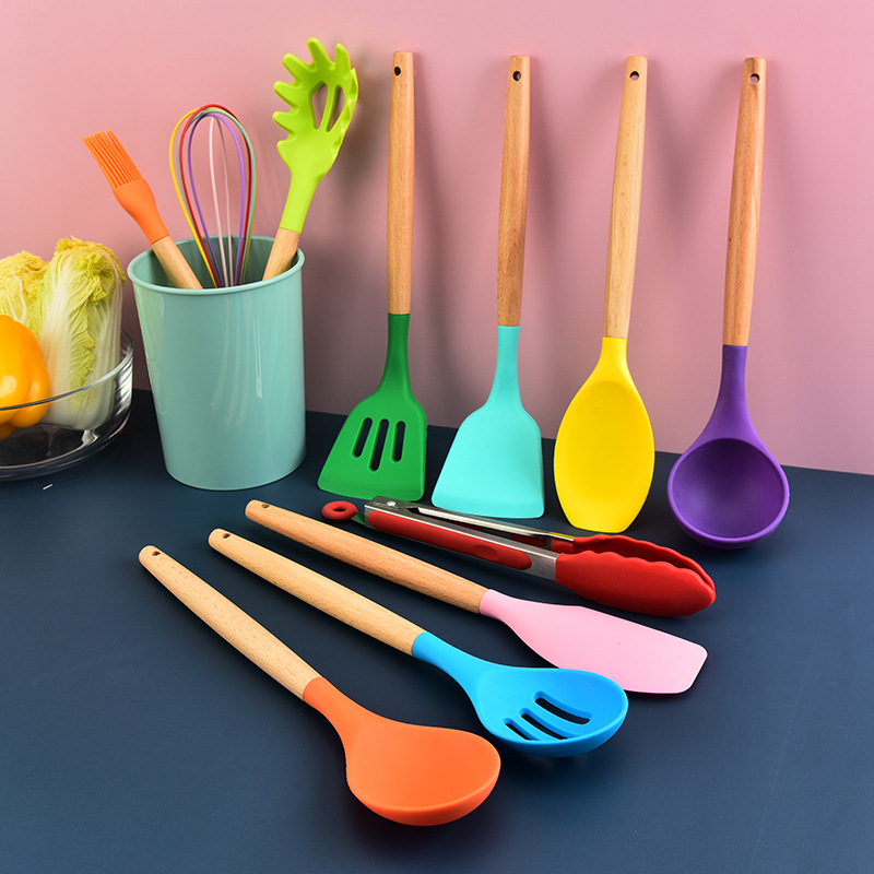 Buy Wholesale China Wood Handle Silicone Cookware Rubber Kitchen Cooking  Tools Utensils 12 Piece Set & Cooking Tools Silicone Kitchenware at USD 8.5