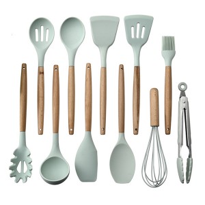 12 Pieces Silicone Kitchen Accessories Cooking Tools Kitchenware Utensils With Wooden Handles Wholesale