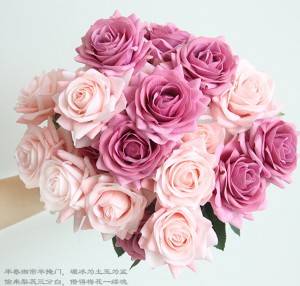 Wholesale Single Stem Real Touch Rose Artipisyal nga Bulak nga adunay Dahon