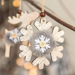 Wooden Plush Christmas Tree Decoration Snowflake Elk Ornament