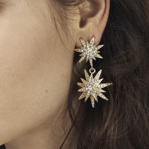 Модни дамски позлатени обеци със слънчогледови кристали и звездни обеци на едро
