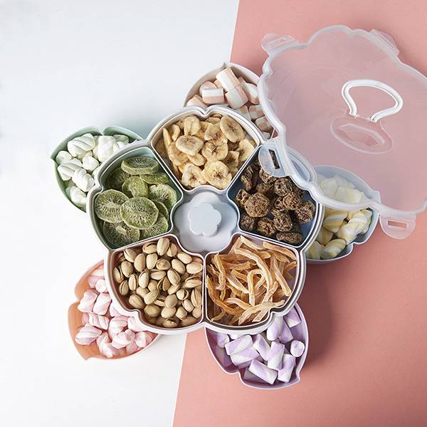 Manufacturer for Professional Sourcing Guangzhou - 2 Layers Plastic Rotating Food Container Tray Flower Shape Storage Box Wholesale – Sellers Union