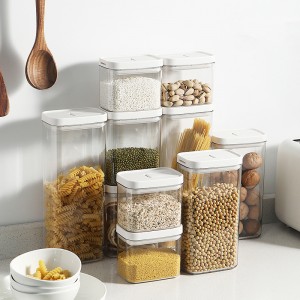 Lezárt konzervdobozok átlátszó konyhai élelmiszeripari tárolótartály tárolódoboz