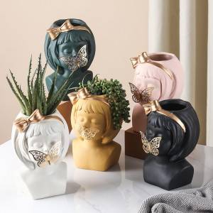 Ceramic Flower Pot Succulent Girl Head Vase Decorative Ornaments
