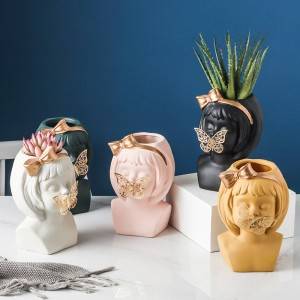 Ceramic Flower Pot Succulent Girl Head Vase Decorative Ornaments