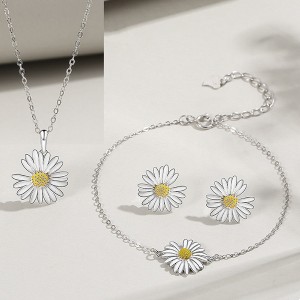 នារីម៉ូតលក់ដុំ 925 Sterling Silver Sunflower Daisy Necklace 18k Gold Jewelry