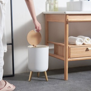 Wholesale Pressing Kitchen High-foot Imitation Wood Grain Trash Can with Lid