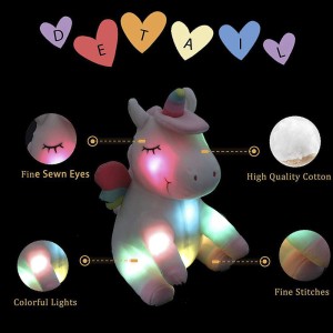 Joguina de peluix suau d'unicorn farcit amb llums LED a l'engròs