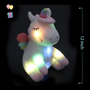 ያብሩት የታሸገ Unicorn Soft Plush Toy ከ LED መብራቶች በጅምላ