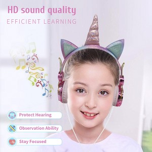 Wholesale Unicorn kids Gaming Headphone With Mic 85db Stereo Earphone with Wire
