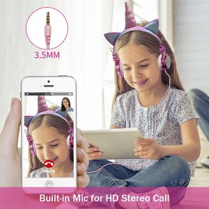 Wholesale Unicorn kids Gaming Headphone With Mic 85db Stereo Earphone with Wire