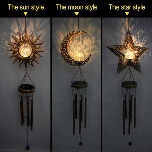 Moon Star Sun Lights Wind Chimes Garden Hanging Bells Solar Lamp