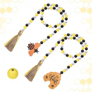 Bee Rustic Country Beads Akarembera Decor Wood Garland Beads with Tassels