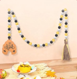 Bee Rustic Country Beads Hanging Decor Wood Garland Beads with Tassels