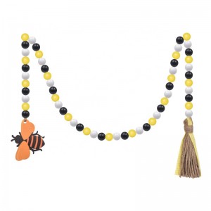 Bee Rustic Country Beads Hanging Decor Wood Garland Beads with Tassels