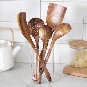Kitchen Accessories Utensils Food Grade Cookware Wood Utensil Set