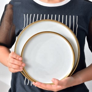 Wholesale Ceramic round black and white gold dinner plates