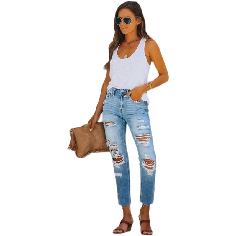 OEM/ODM Supplier Custom Jeans For Women - 2022 new spring casual ninth pants ripped pants high waist regular women’s jeans – Yulin