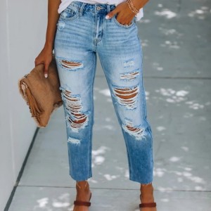 2022 new spring casual ninth pants ripped pants high waist regular women’s jeans