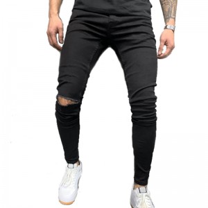 Fashionable  Simple Denim Black Skinny Ripped Men’s Jeans