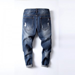 Men’s ripped nostalgic jeans blue straight slim button men’s European and American jeans